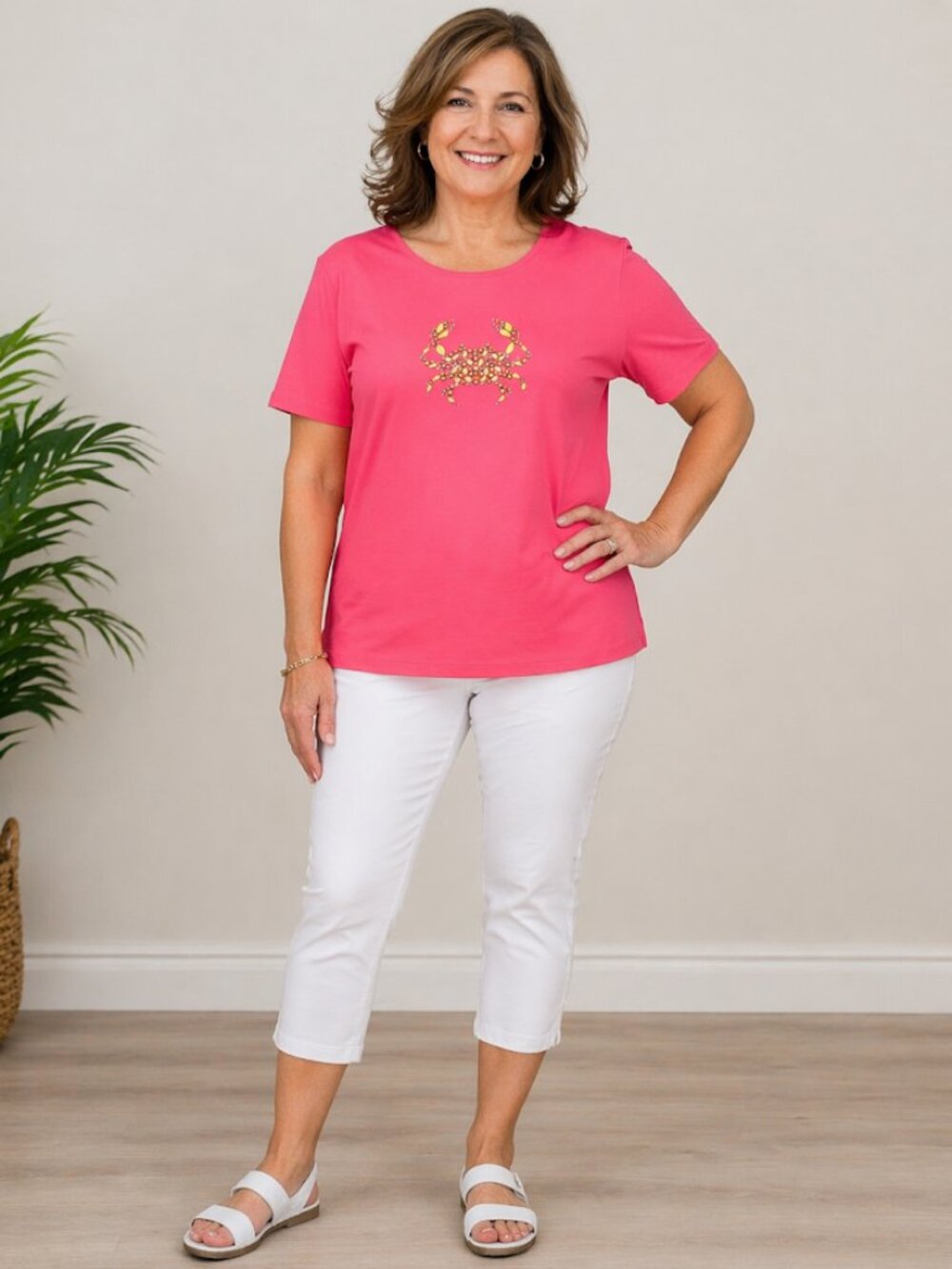 Coral Bay Lobster Stud Graphics Coral Short Sleeve Top Women's 2X
